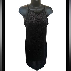 Black mini dress with shimmer rainbow sparkles